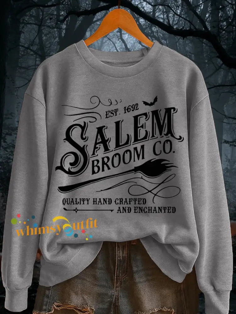 Women’s Funny Halloween Witch Salem Broom Co Est.1692 Casual Sweatshirt Light Gray / S