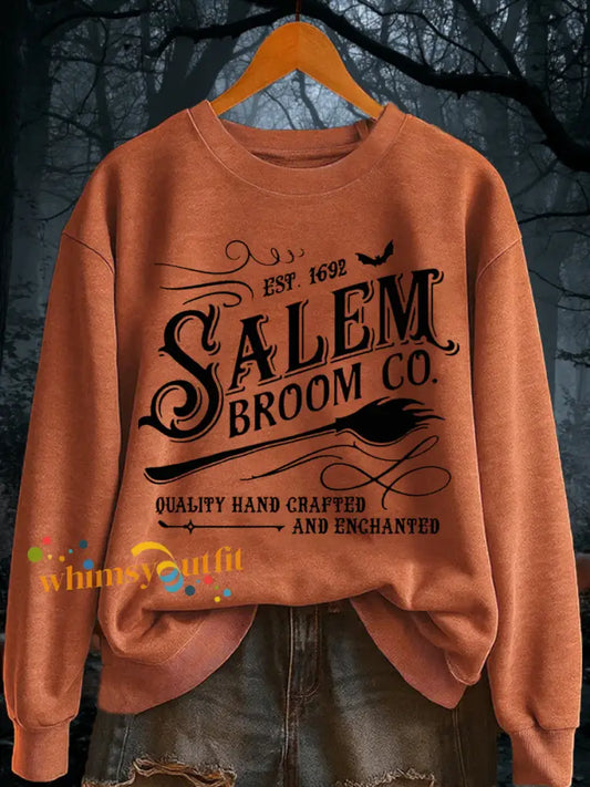Women’s Funny Halloween Witch Salem Broom Co Est.1692 Casual Sweatshirt Pumpkin Orange / S