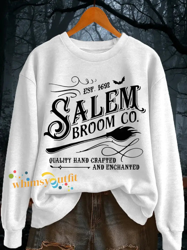 Women’s Funny Halloween Witch Salem Broom Co Est.1692 Casual Sweatshirt White / S