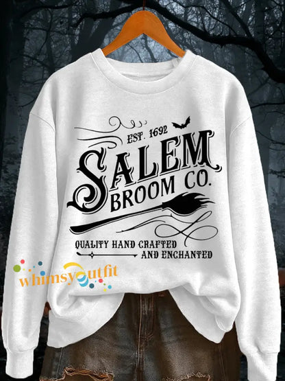 Women’s Funny Halloween Witch Salem Broom Co Est.1692 Casual Sweatshirt White / S