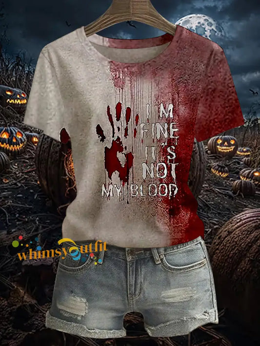 Women’s Funny I’M FINE Bloodstained Print Casual Short Sleeve Tee As picture / S
