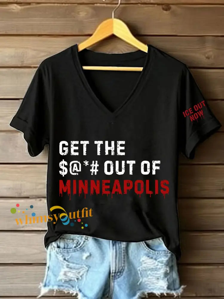Women’s Get Out of Minneapolis V-Neck T-Shirts Black / S