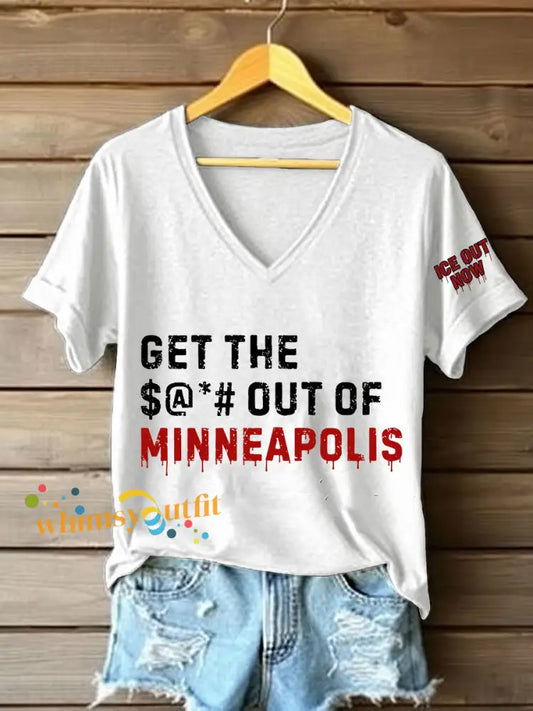 Women’s Get Out of Minneapolis V-Neck T-Shirts White / S