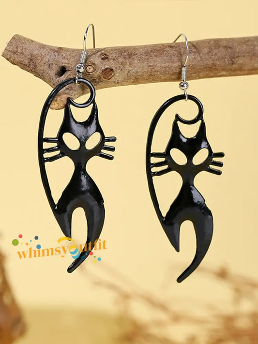 Women’s Halloween Art Black Cat Earrings Black / JM