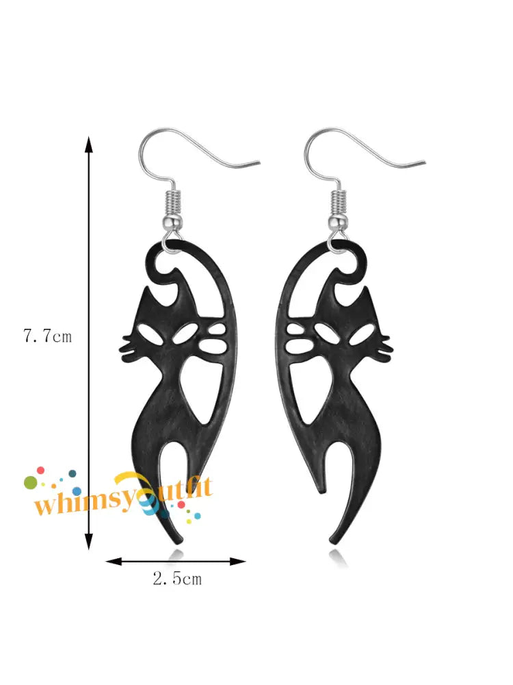 Women’s Halloween Art Black Cat Earrings Black / JM