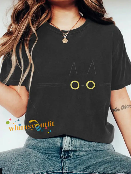 Women’s Halloween Black Cat Short sleeved T shirt Black / S