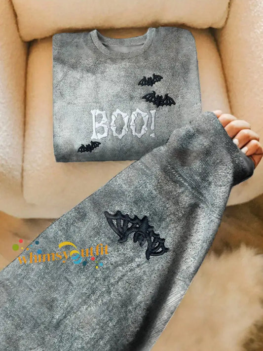 Women’s Halloween Boo Bat Printed Sweatshirt As picture / S