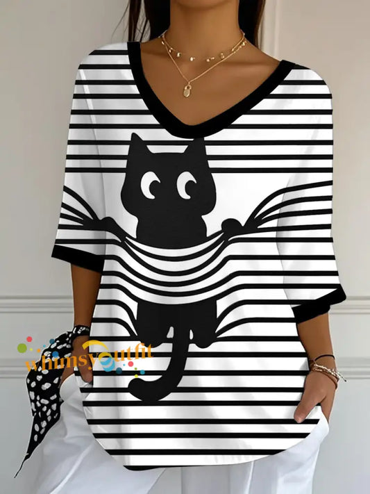 Women’s Halloween Cat Half Sleeve T Shirt As picture / S