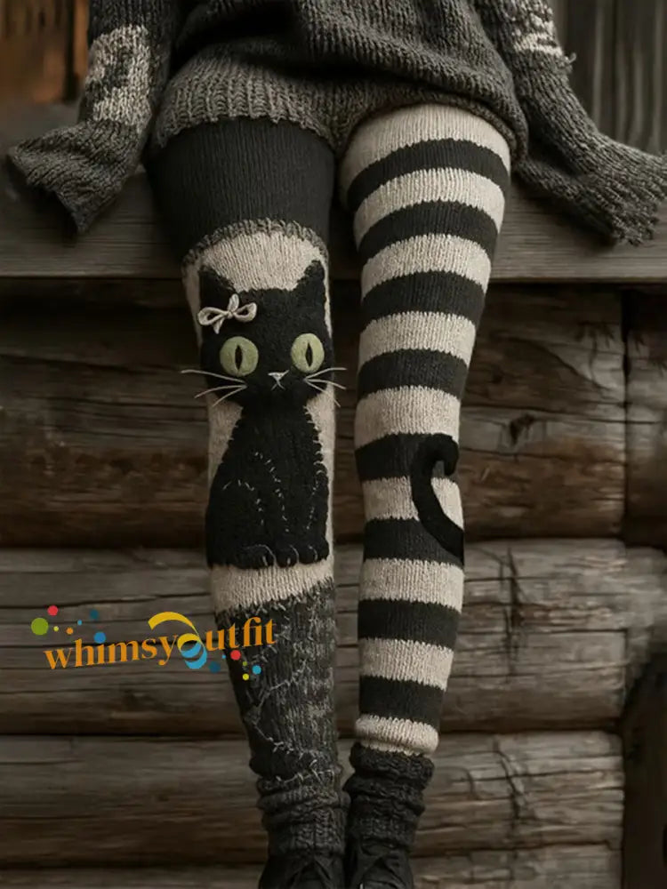 Women’s Halloween Cat Print Casual Leggings As picture / S