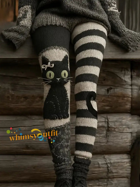 Women’s Halloween Cat Print Casual Leggings As picture / S