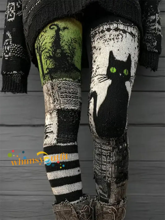 Women’s Halloween Cat Print Casual Leggings As picture / S