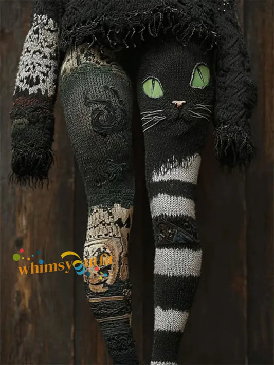 Women’s Halloween Cat Print Casual Leggings As picture / S