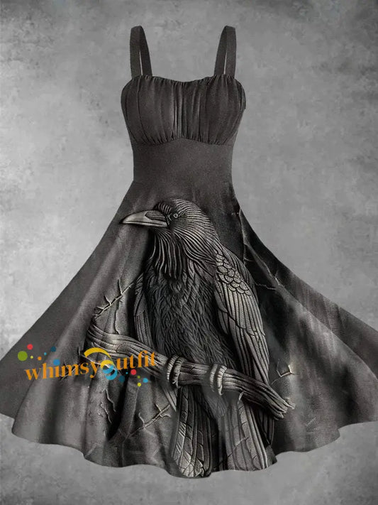 Women’s Halloween Crow Halter Dress As picture / S