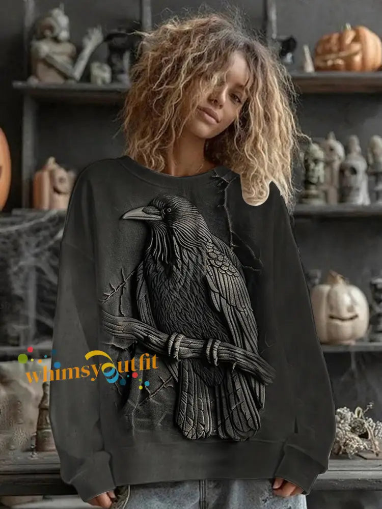 Women’s Halloween Crow Sweatshirt Black / S
