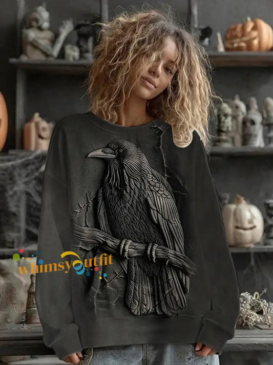 Women’s Halloween Crow Sweatshirt Black / S