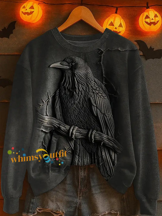 Women’s Halloween Crow Sweatshirt Black / S