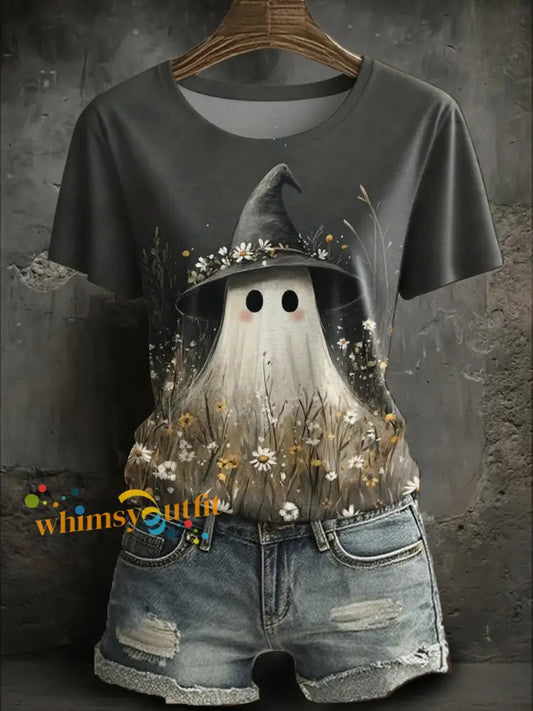 Women’s Halloween Cute Boo Printed T shirt As picture / S