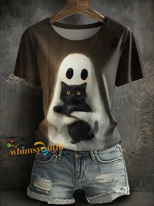 Women’s Halloween Cute Boo Printed T shirt As picture / S