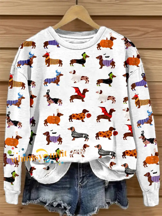 Women’s Halloween Dachshund Print Sweatshirt White / S