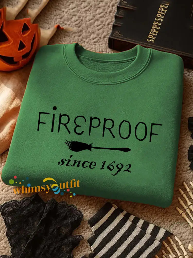 Women’s Halloween Fireproof Since 1692 Printed Sweatshirt Green / S