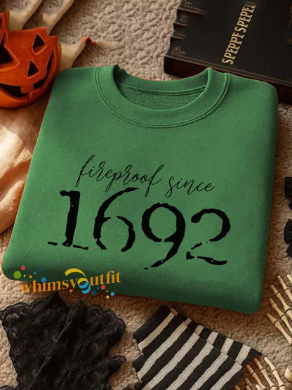 Women’s Halloween Fireproof Since 1692 Printed Sweatshirt Green / S