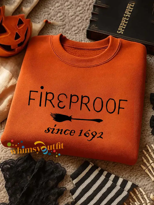 Women’s Halloween Fireproof Since 1692 Printed Sweatshirt Orange / S
