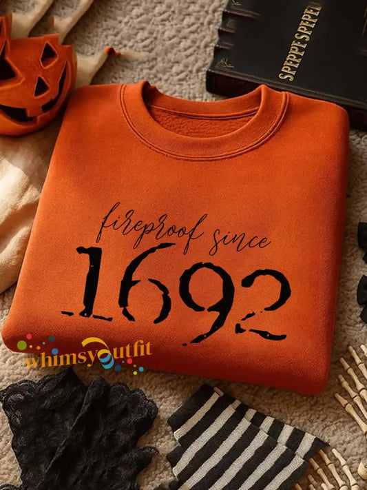 Women’s Halloween Fireproof Since 1692 Printed Sweatshirt Orange / S