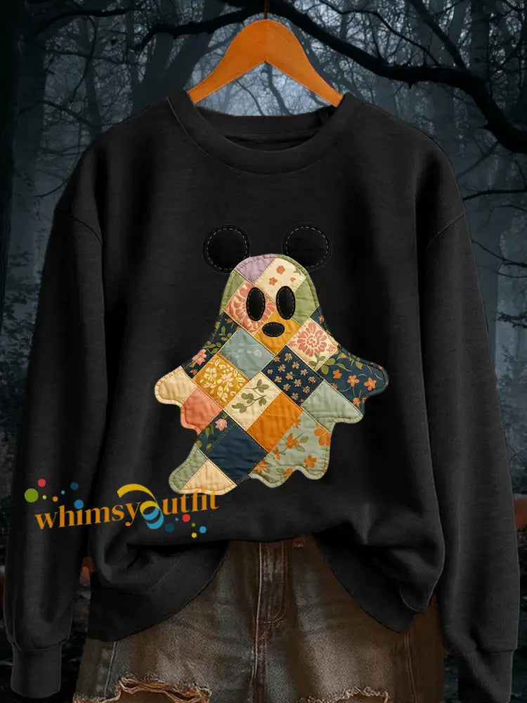 Women’s Halloween Ghost Print Casual Sweatshirt Black / S