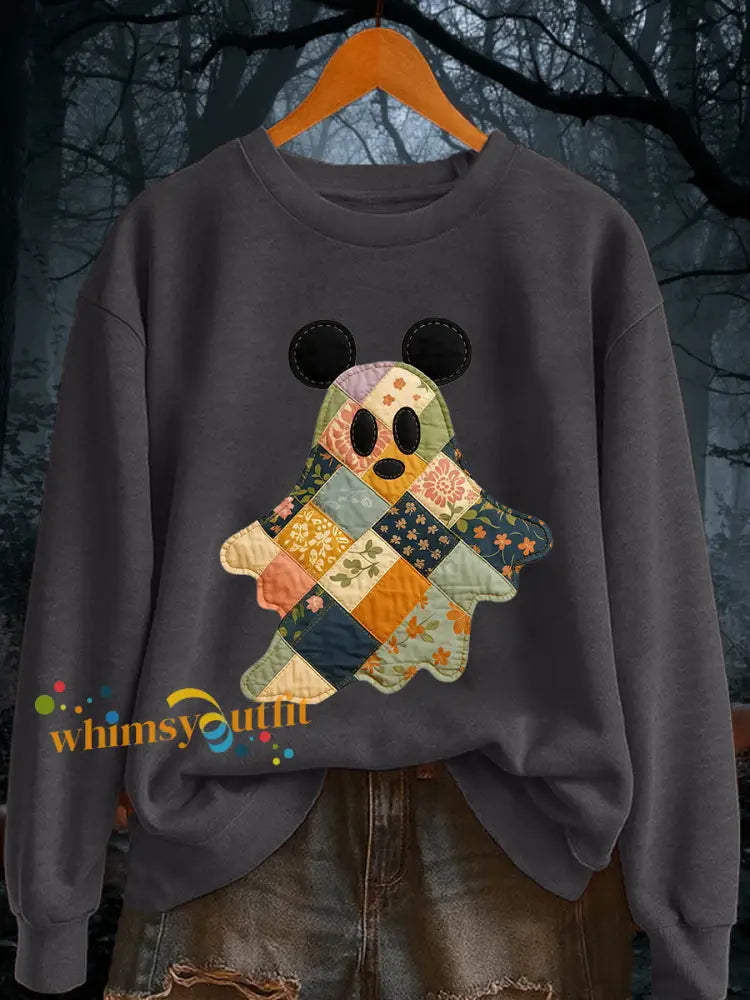 Women’s Halloween Ghost Print Casual Sweatshirt Dark Gray / S