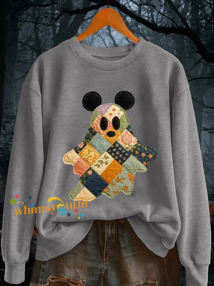 Women’s Halloween Ghost Print Casual Sweatshirt Light Gray / S