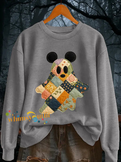 Women’s Halloween Ghost Print Casual Sweatshirt Light Gray / S