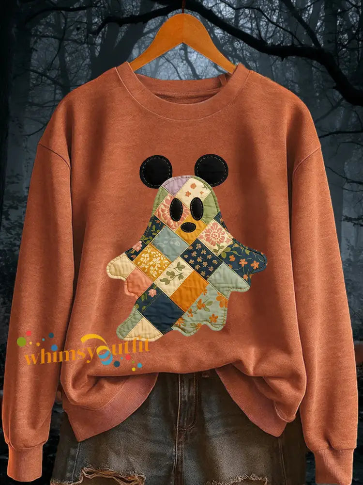 Women’s Halloween Ghost Print Casual Sweatshirt Pumpkin Orange / S