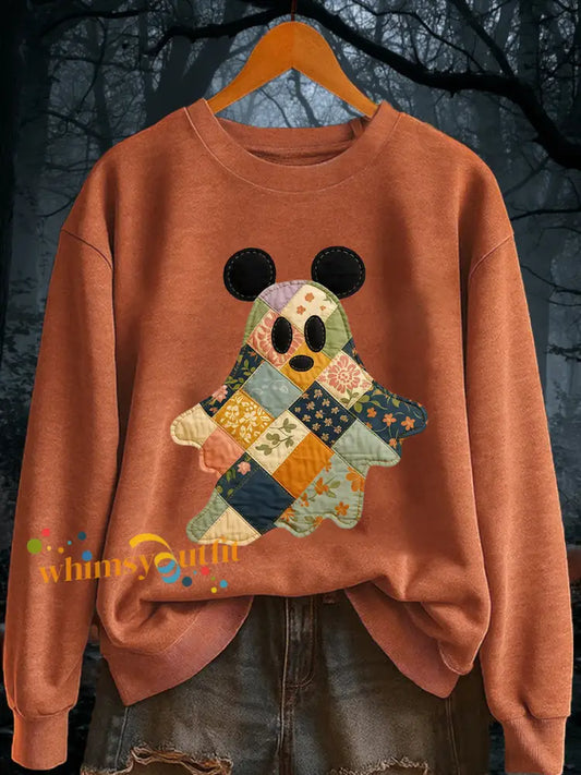 Women’s Halloween Ghost Print Casual Sweatshirt Pumpkin Orange / S