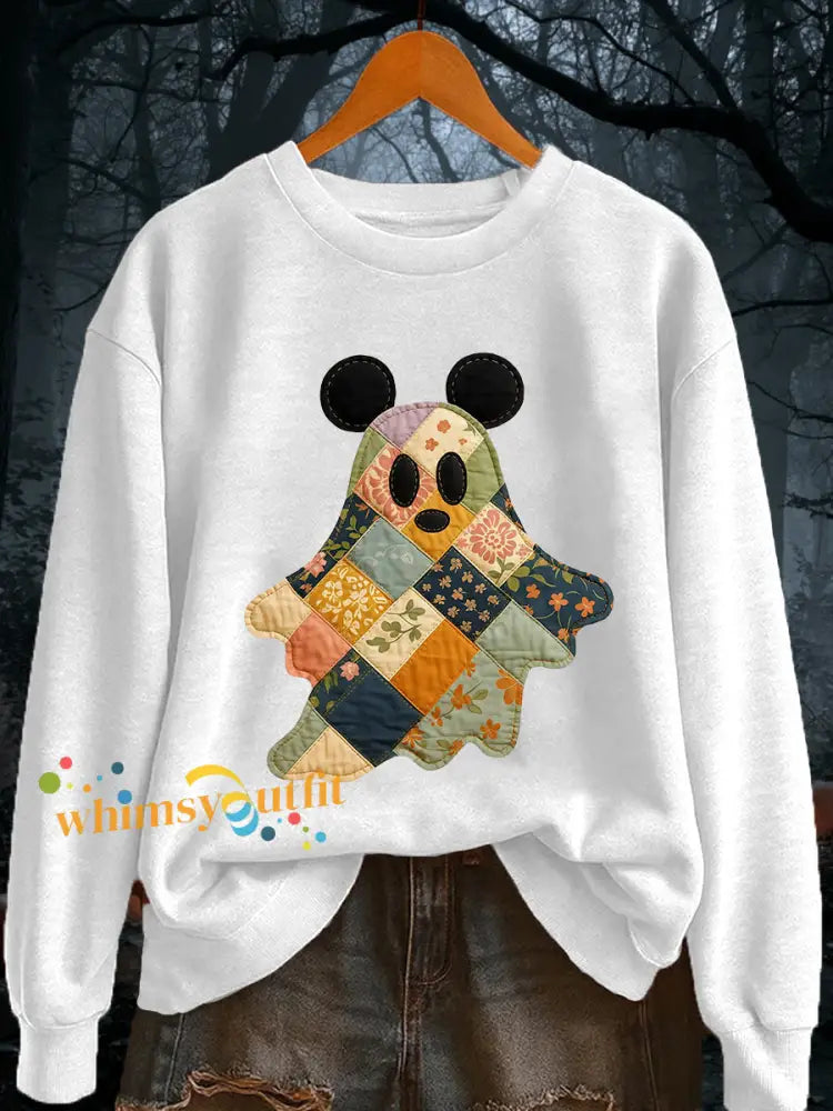 Women’s Halloween Ghost Print Casual Sweatshirt White / S