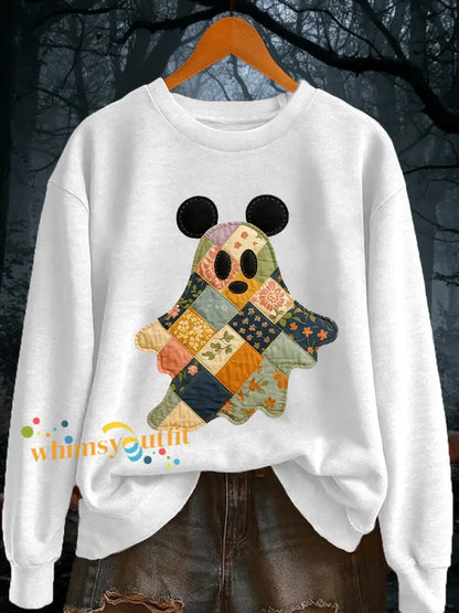 Women’s Halloween Ghost Print Casual Sweatshirt White / S