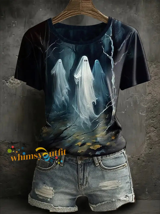 Women’s Halloween Ghost Printed short sleeved T shirt As picture / S