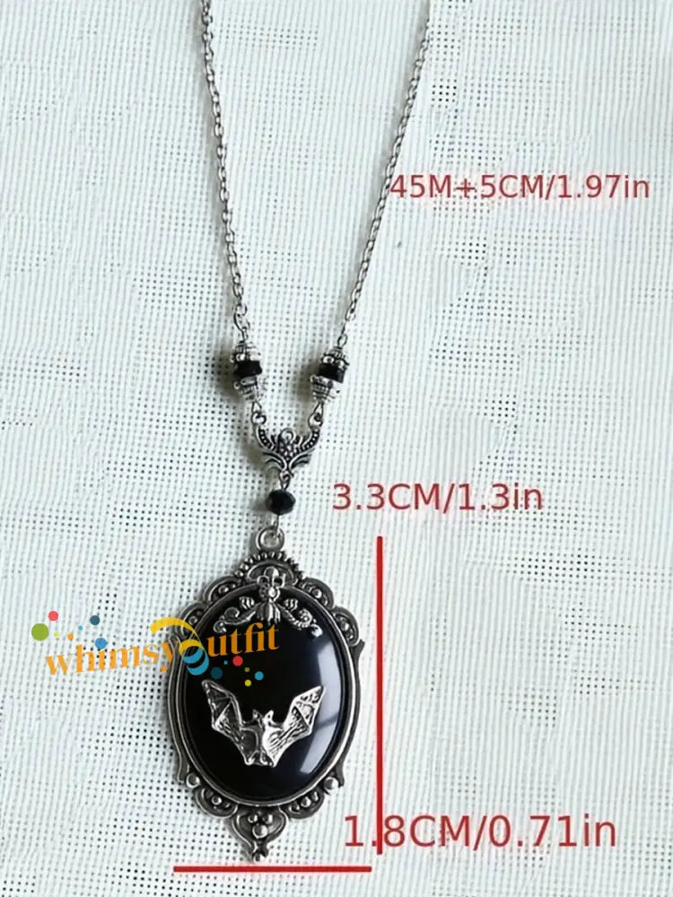 Women’s Halloween Gothic Bat Spider Black Gemstone Necklace