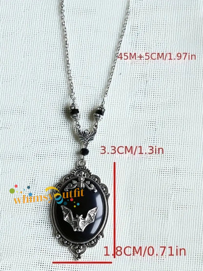 Women’s Halloween Gothic Bat Spider Black Gemstone Necklace