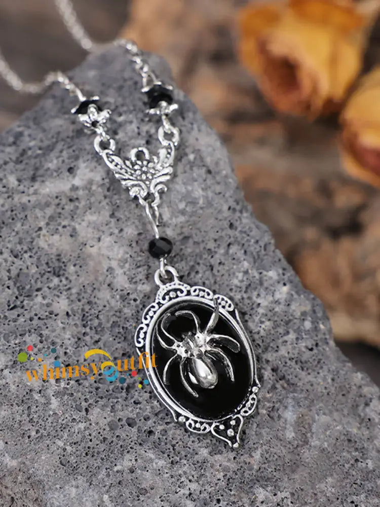 Women’s Halloween Gothic Bat Spider Black Gemstone Necklace Picture 2 / JM