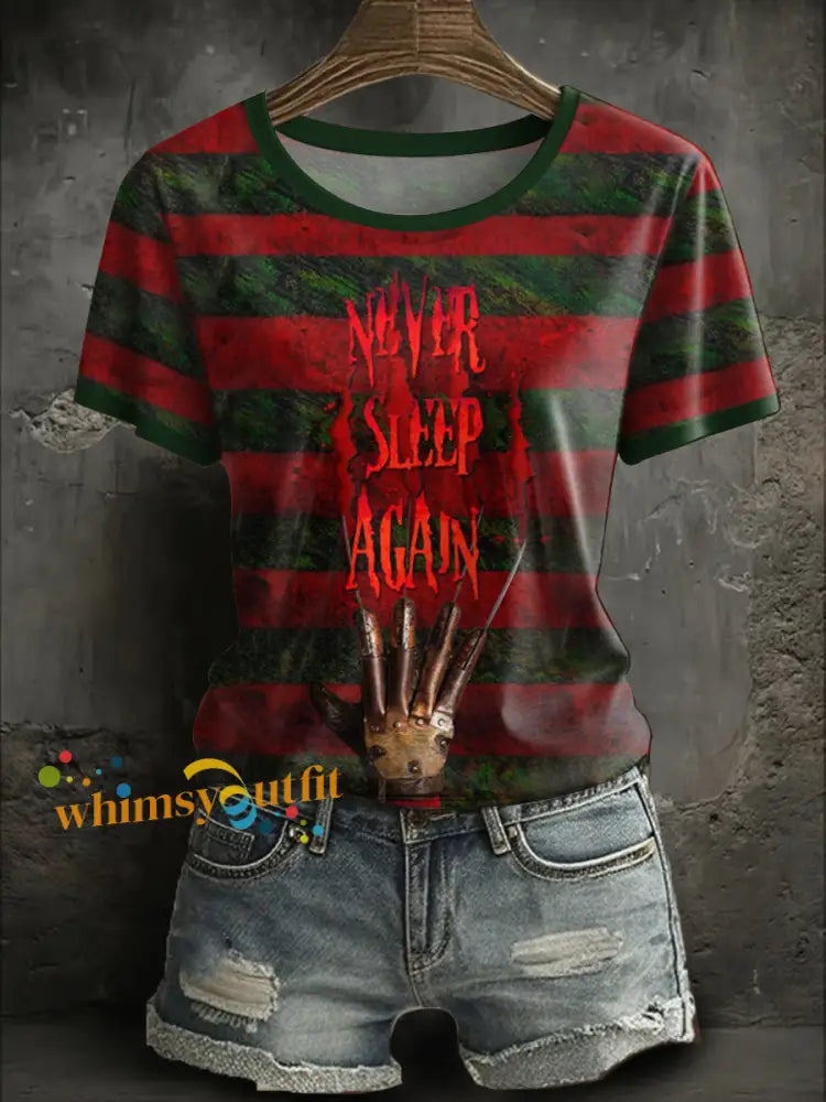 Women’s Halloween Horror Never Sleep Again Printed T shirt