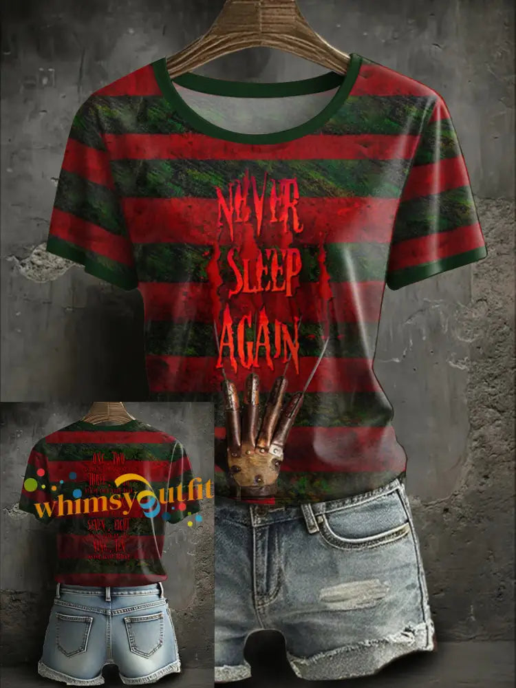 Women’s Halloween Horror Never Sleep Again Printed T shirt As picture / S