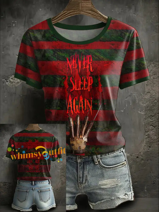 Women’s Halloween Horror Never Sleep Again Printed T shirt As picture / S