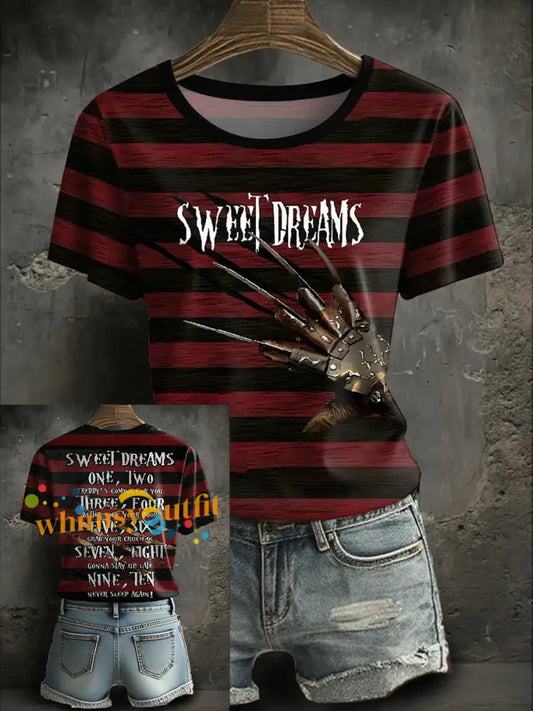 Women’s Halloween Horror Nightmare Printed T shirt As picture / S