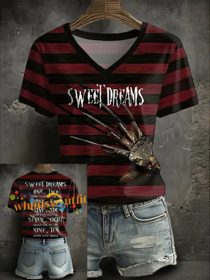 Women’s Halloween Horror Sweet Dreams Printed T shirt As picture / S