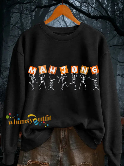 Women’s Halloween Mahjong Skull Sweatshirts Black / S