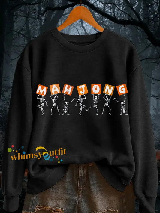 Women’s Halloween Mahjong Skull Sweatshirts Black / S