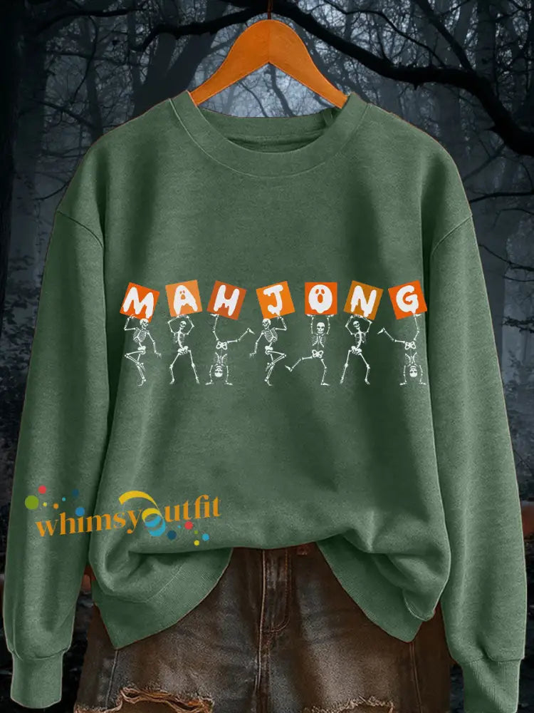 Women’s Halloween Mahjong Skull Sweatshirts Green / S