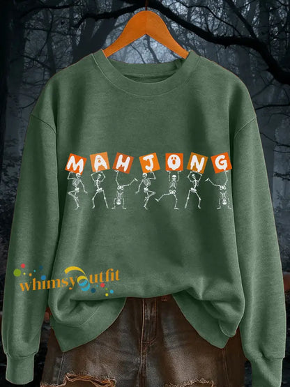 Women’s Halloween Mahjong Skull Sweatshirts Green / S