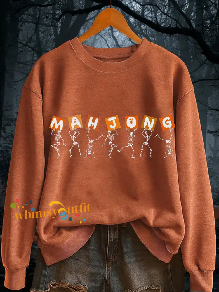 Women’s Halloween Mahjong Skull Sweatshirts Pumpkin Orange / S