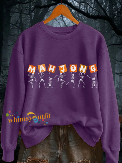 Women’s Halloween Mahjong Skull Sweatshirts Purple / S